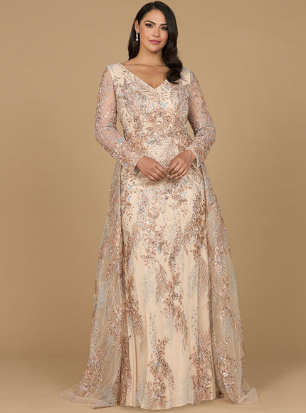 Lara Lace Long Sleeve Gown with Overskirt Champagne