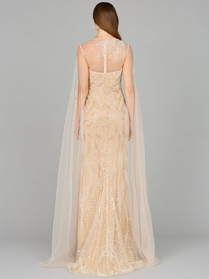 Lara New York 29047 Long Cape Beaded Gown