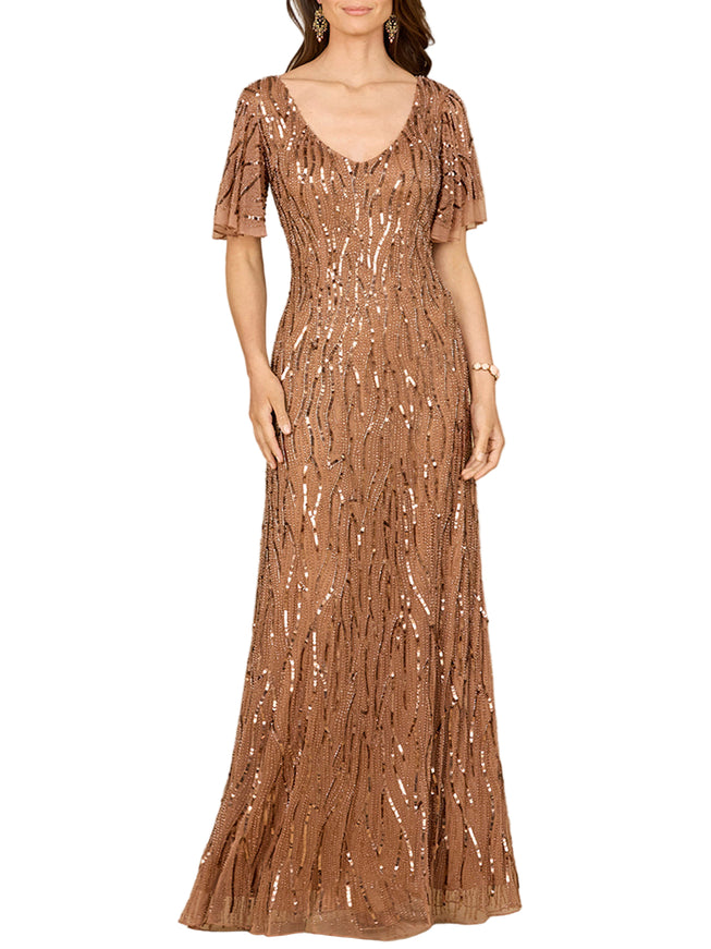 Lara Beaded Gown With Cape Sleeves