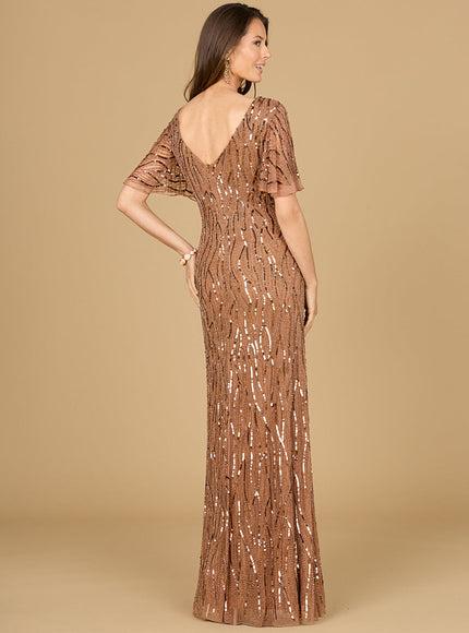 Lara Beaded Gown With Cape Sleeves