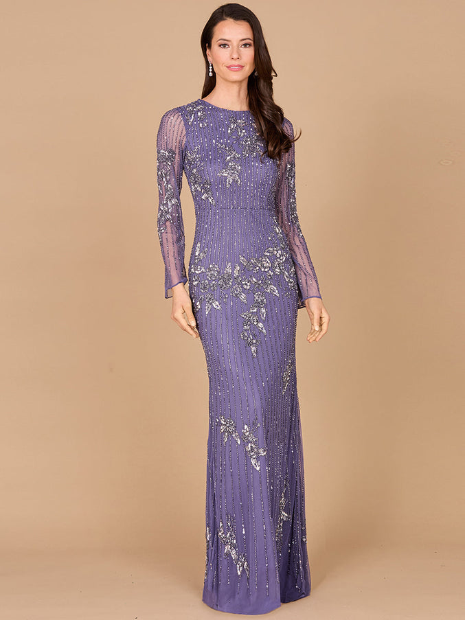 Lara New York 29079 Long Sleeve High Neck Beaded Gown Amethyst
