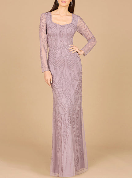 V Neck Beaded Long Sleeve Dress