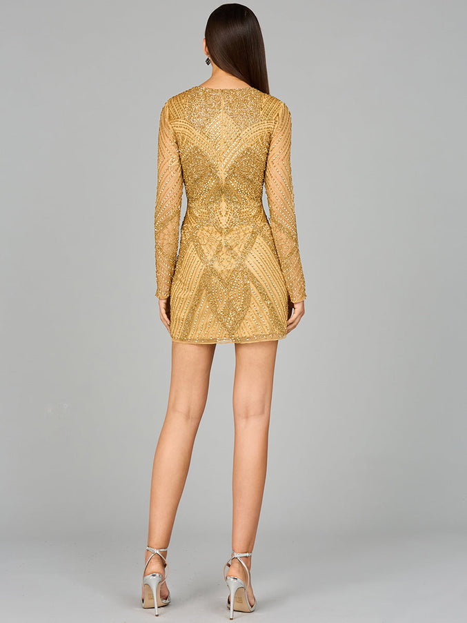 Lara New York 29103 Long Sleeve Beaded Cocktail Dress