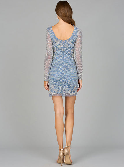 Long Sleeve Short Beaded Dress
