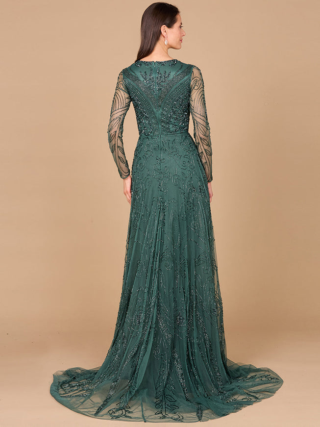 Lara A-line Green Beaded Dress with Sleeves