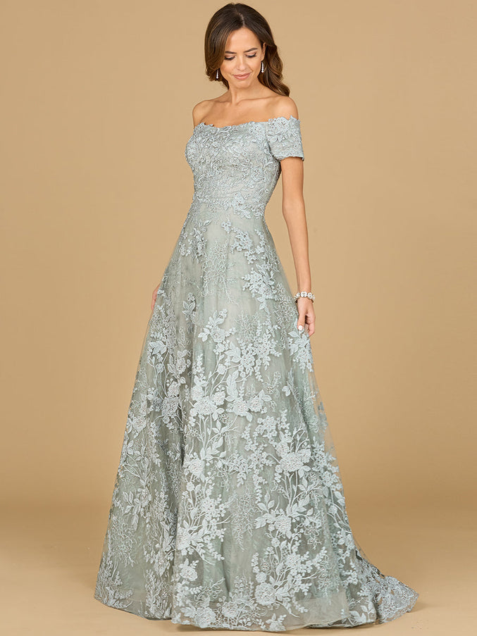 Lara New York 29122 Off Shoulder A-Line Gown Silver Sage