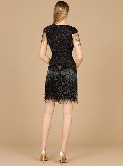 Beaded Fringe Short Dress with Cap Sleeves
