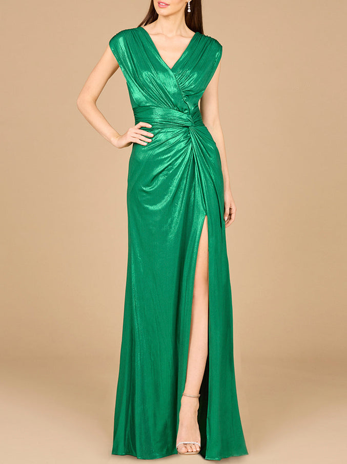 Lara New York 29124 V-Neck Metallic Dress with Slit