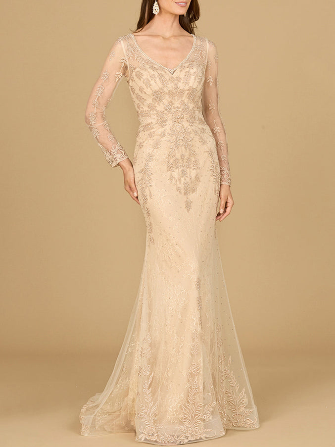 Lara New York 29128 Long Sleeve Lace Mermaid Gown
