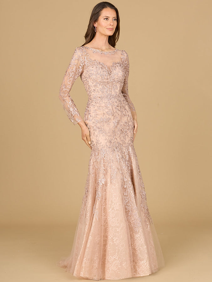 Lara New York Long-Sleeve Mermaid Lace Gown Mauve
