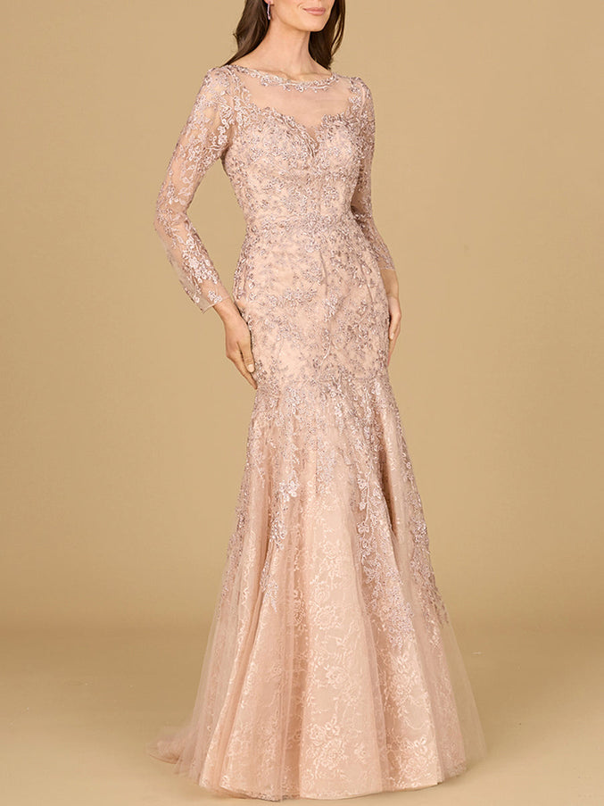 Lara New York Long-Sleeve Mermaid Lace Gown