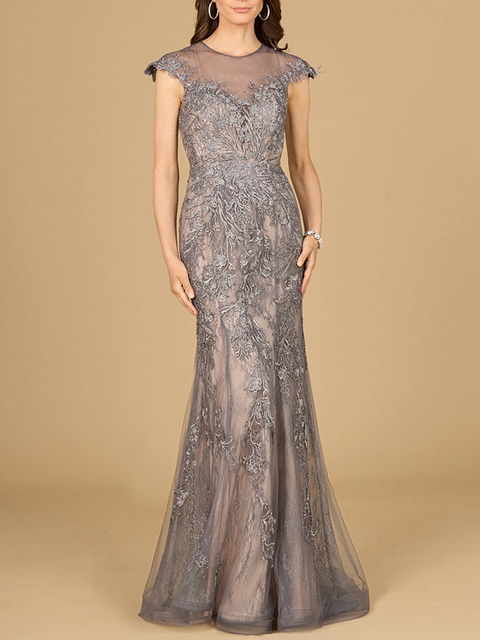 Lara New York 29134 Sheath Lace Gown with Cap Sleeves