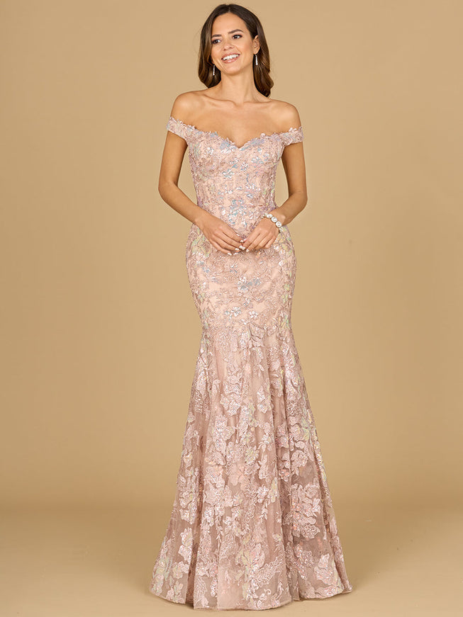 Off Shoulder Mermaid Beaded Gown Blush