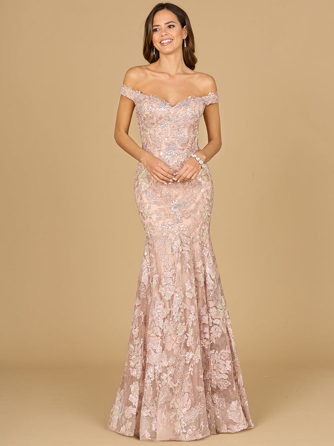 Lara New York 29136 Off Shoulder Mermaid Beaded Gown Blush
