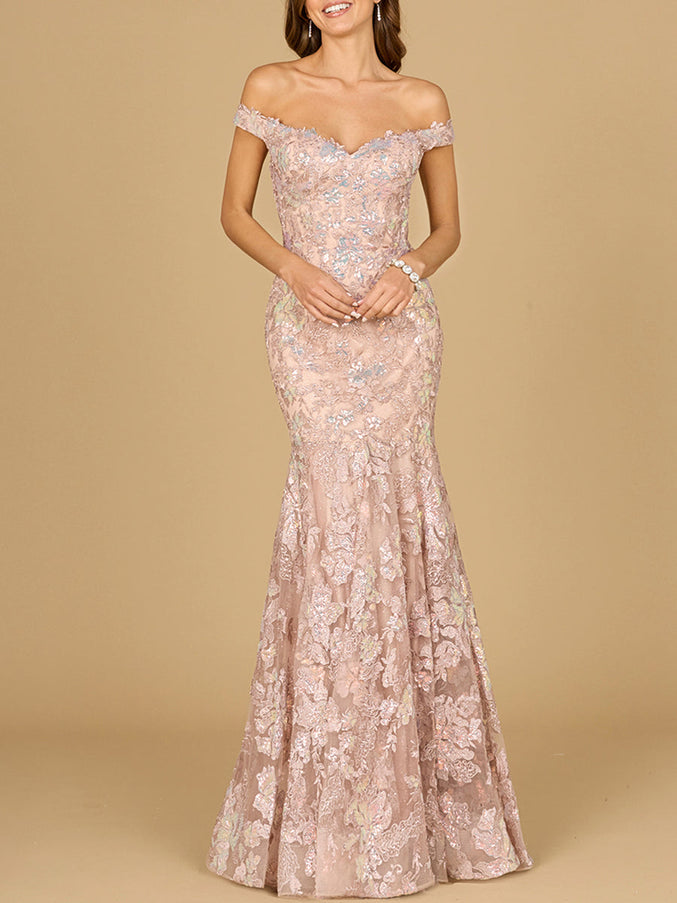 Lara New York 29136 Off Shoulder Mermaid Beaded Gown