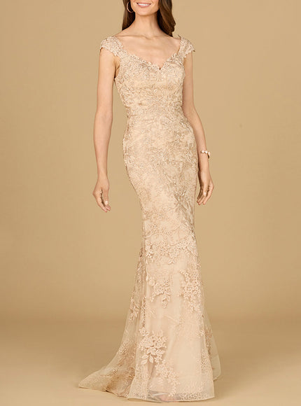 Lara Mermaid Lace Gown with Cap Sleeves