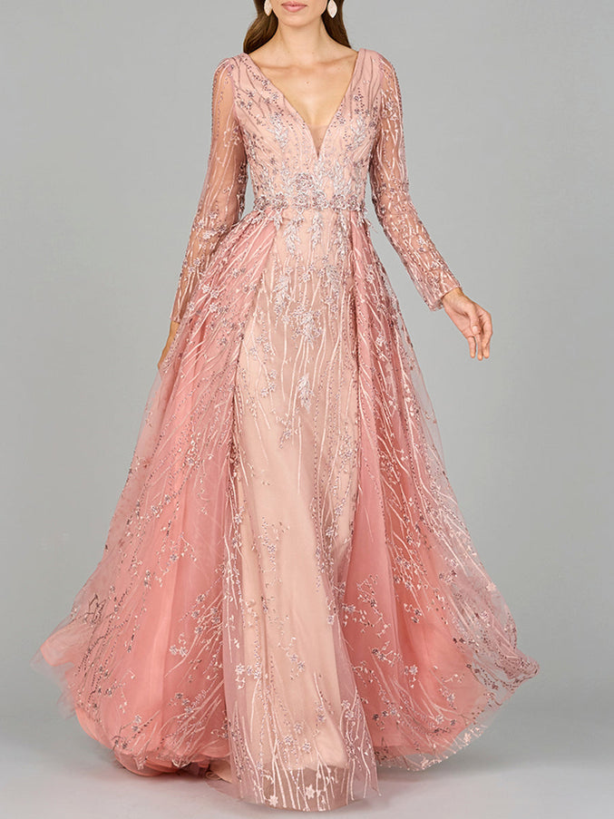 Lara Elegant Overskirt Dress with Long Sleeves Blush