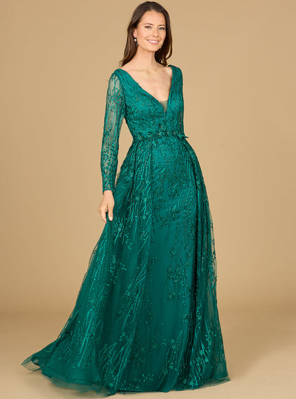 Lara Elegant Overskirt Dress with Long Sleeves Green