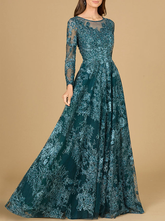 Lara New York 29148 Long Sleeve Illusion Neck Gown