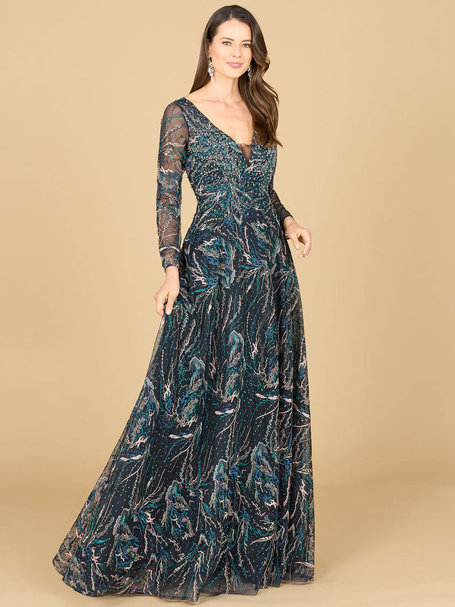 Lara Lace Gown With Long Sleeves Dark Blue