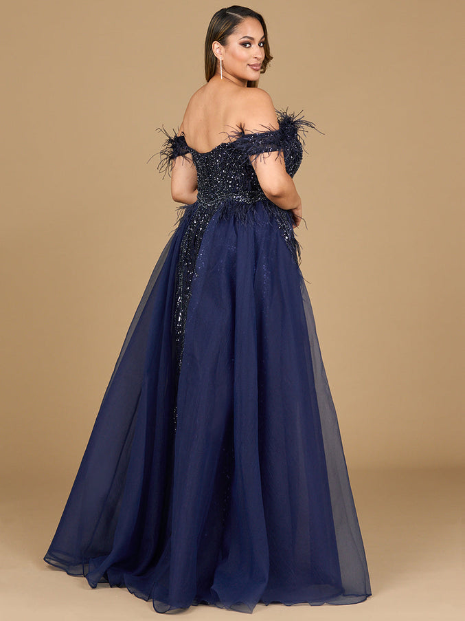 Lara Off Shoulder Gown with Feathers