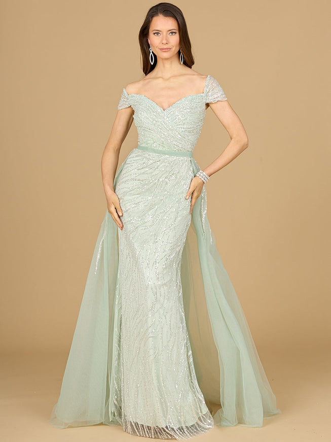 Classic Off Shoulder Overskirt Gown Dusty Sage