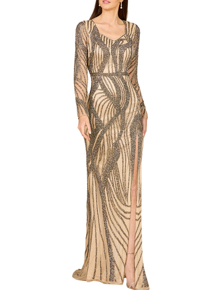 Cascading Beads Long Sleeve Dress