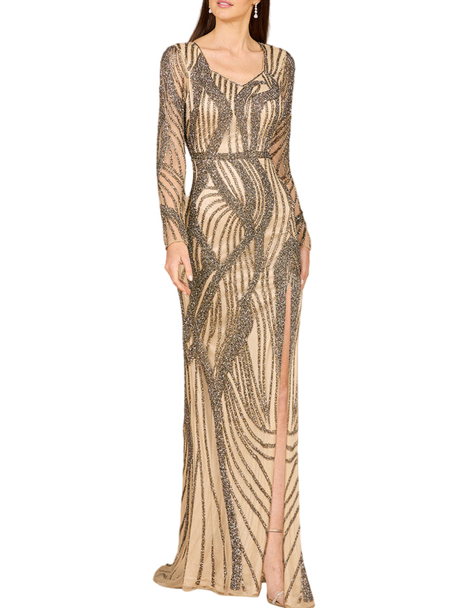 Cascading Beads Long Sleeve Dress