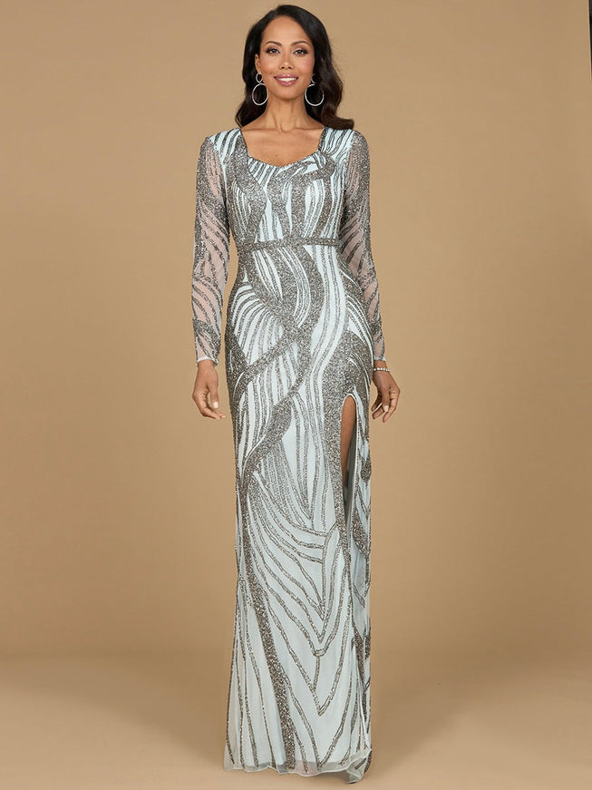 Cascading Beads Long Sleeve Dress Blue Mercury