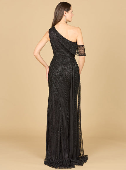 Lara Beaded One Shoulder Dress with Train