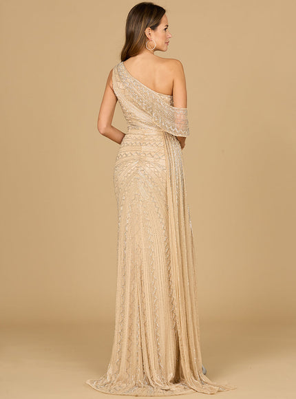 Lara Beaded One Shoulder Dress with Train
