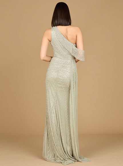 Lara Beaded One Shoulder Dress with Train