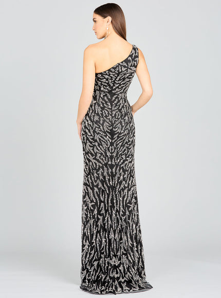 Lara One-Shoulder Beaded Gown with High Slit