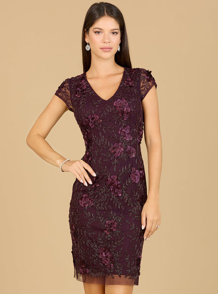 Cap Sleeve Embellished Dress Eggplant