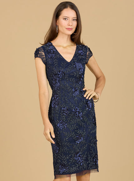 Cap Sleeve Embellished Dress Navy