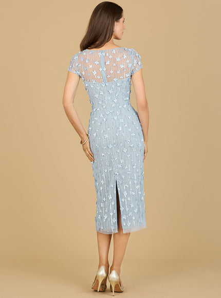 3D Applique Midi Dress with Cap Sleeves