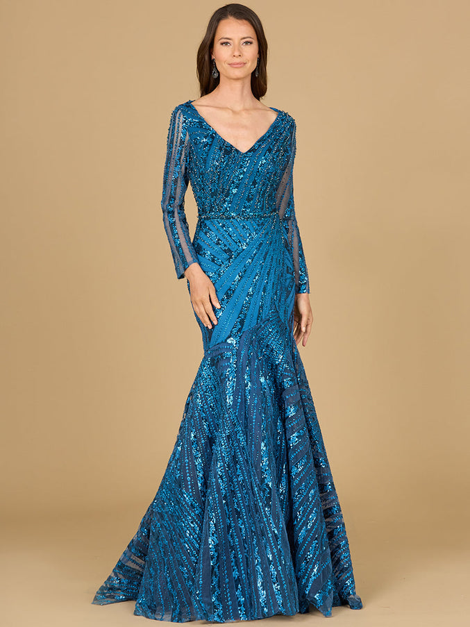 Mermaid, Long Sleeve Gown Teal