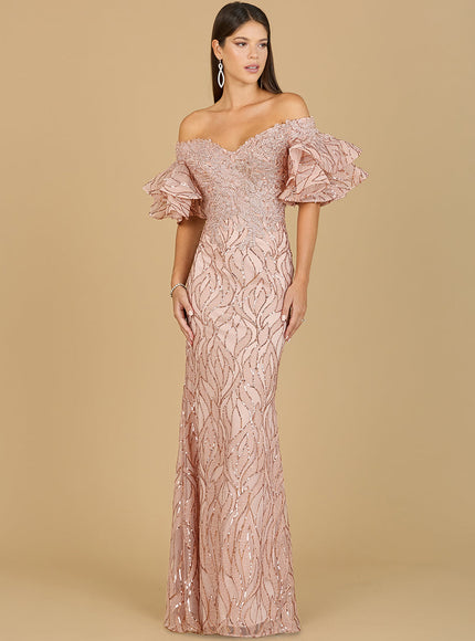 Lara Off Shoulder Mermaid Beaded Gown Rose gold