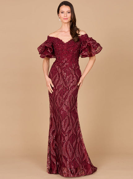 Lara Off Shoulder Mermaid Beaded Gown Wine