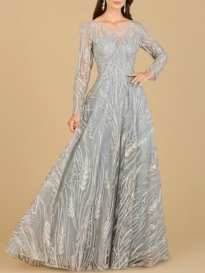 Lara New York 29192 Long Sleeve Illusion Neck Gown