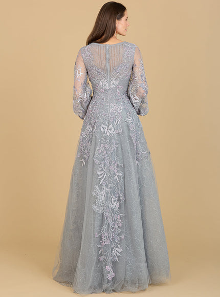 V Neckline Balloon Sleeve Gown