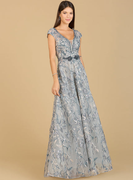 Lace Embellished A-Line Dress Blue Multi