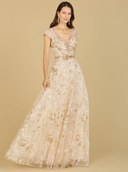 Lace Embellished A-Line Dress Champagne