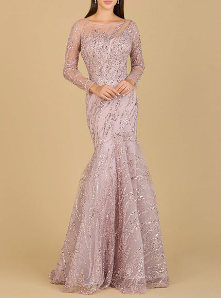 Lara Long Sleeve Mermaid Beaded Gown
