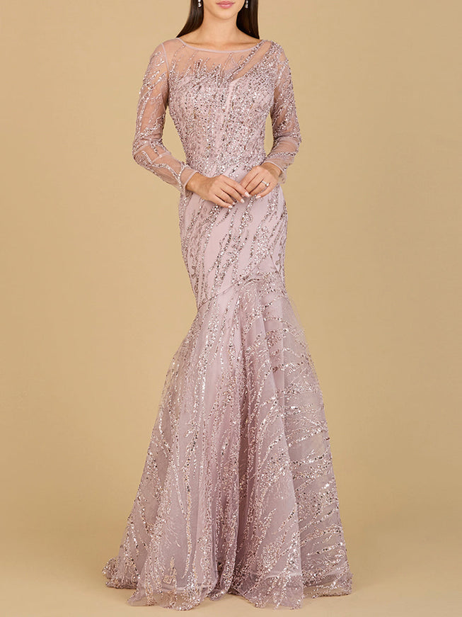 Lara Long Sleeve Mermaid Beaded Gown