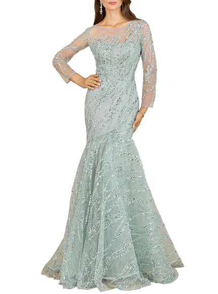 Lara Long Sleeve Mermaid Beaded Gown