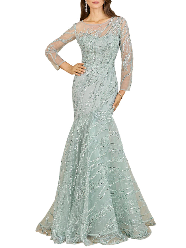Lara Long Sleeve Mermaid Beaded Gown