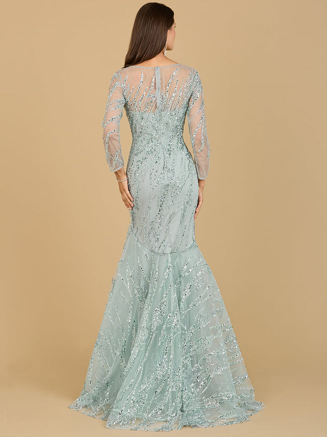 Lara Long Sleeve Mermaid Beaded Gown