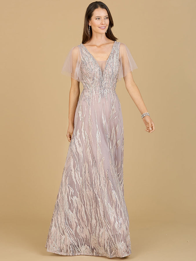 Lara New York 29201 Cape Sleeve V-Neck Gown Dusty Rose