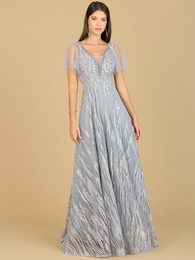 Lara New York 29201 Cape Sleeve V-Neck Gown Slate